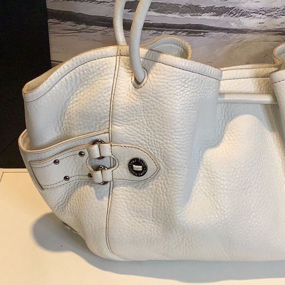 Cole Haan Pebbled Ivory Cream Leather Ruched Top Handbag - Picture 2 of 12